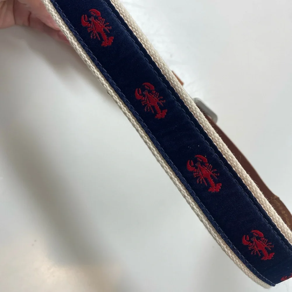 J Crew CrewCuts Canvas & Leather Belt Lobsters Navy Red Nautical Small Boy’s
